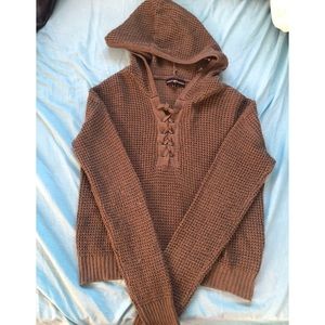 “Almost Famous” Knit Lace Up Army Green Sweatshirt